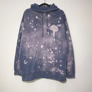 MUSHROOM Custom Bleach Dyed Blue Hoodie Sweatshirt 
Size XL